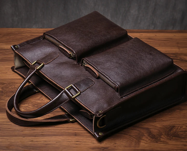 Porte Document de Luxe Marron Foncé – Élégant et Pratique en Cuir Véritable