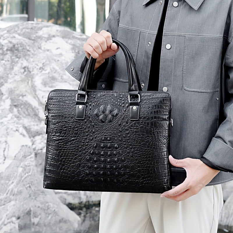 Sac porte documents ajustable motif peau de crocodile