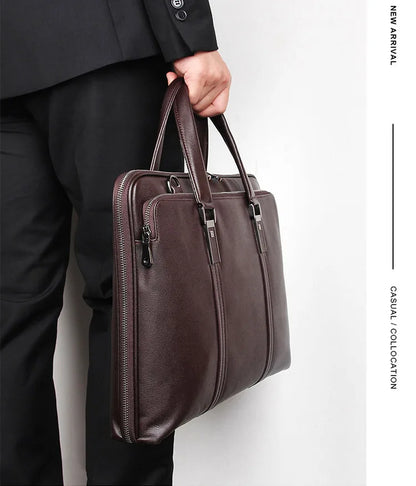 Porte document en cuir marron à poche unique